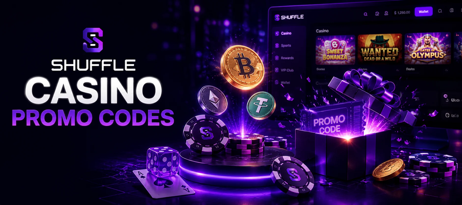 Shuffle promo bonus visual with purple neon chips